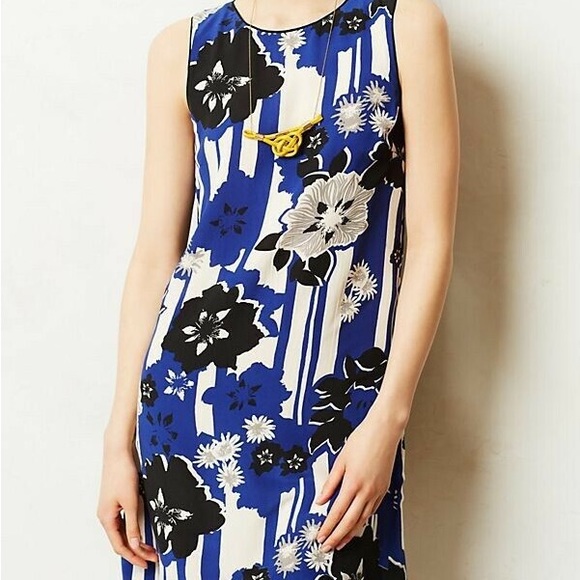 Anthropologie Maeve Blue Floral Silk Shift Dress - Picture 6 of 6
